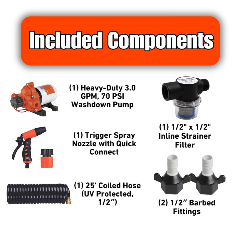 SEAFLO 33 Series Washdown Deck Wash Pump Kit - 12V DC, 3.0 GPM, 70 PSI, Heavy Duty Pressure Switch, for RV, Boat, Marine, Yacht, Freshwater, and Saltwater Applications | 4-Year Warranty - Image 3